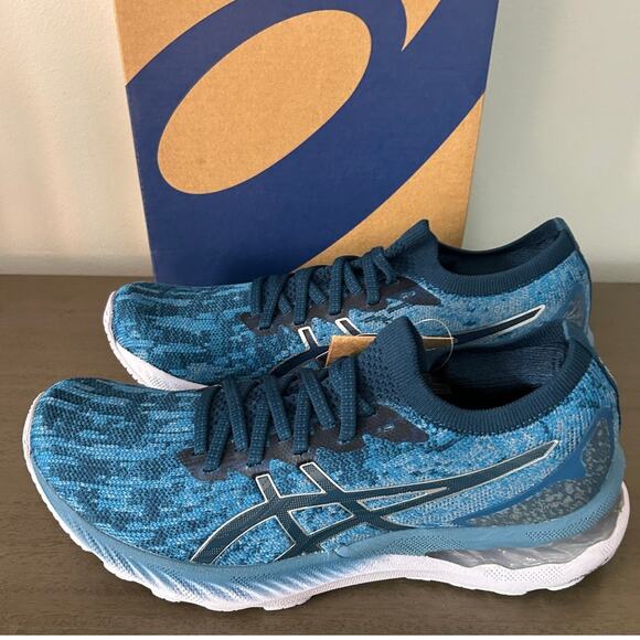 Asics B Gel-Nimbus 23 Knit Running Shoes Grey Floss Mako Blue Women's Sz 8.5 NWT - Picture 3 of 11